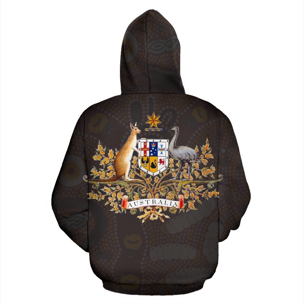 Aboriginal Hoodie, Australian Coat Of Arms Aussie Hoodie Dot Painting - Vibe Hoodie Shop