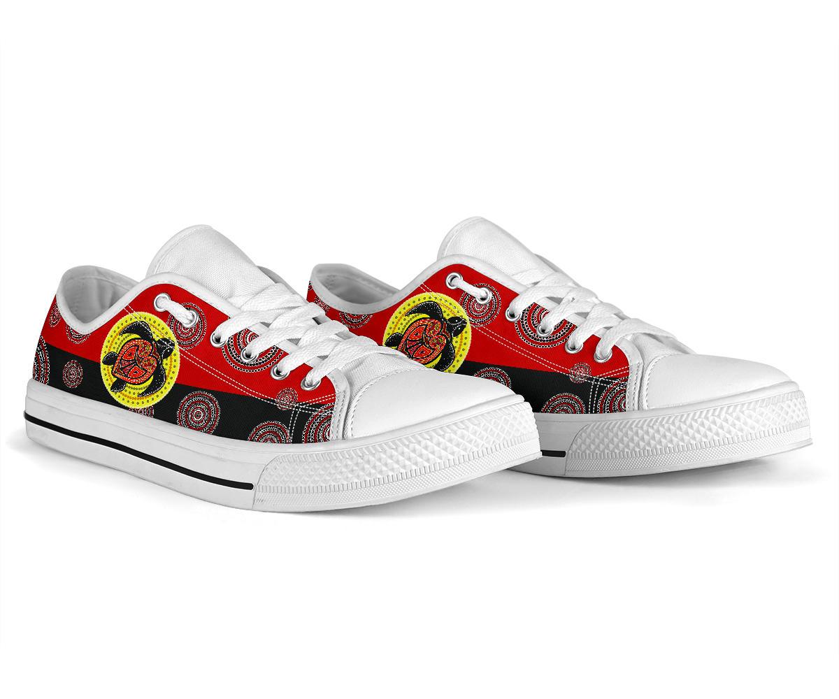 Canvas Shoes - Aboriginal Dot Painting Shoes Turtle - Low Top - Vibe Hoodie Shop