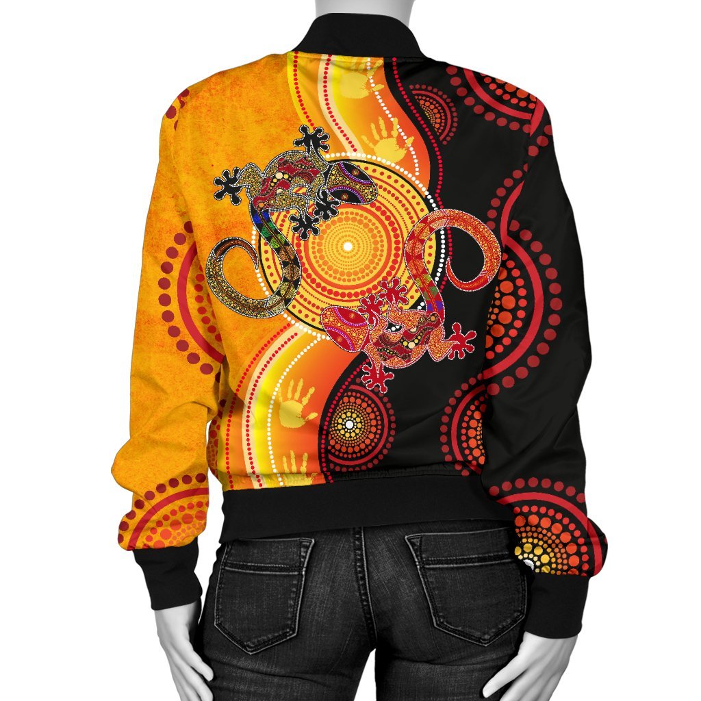 Aboriginal Women's Bomber Jacket - Couple Aboriginal Lizards - Vibe Hoodie Shop