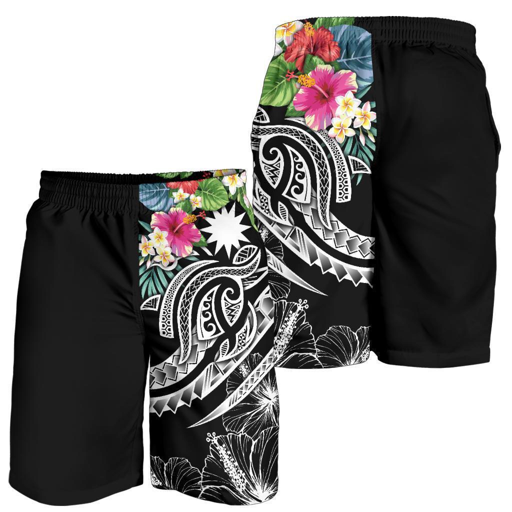 Nauru Polynesian Men's Shorts - Summer Plumeria (Black) - Vibe Hoodie Shop