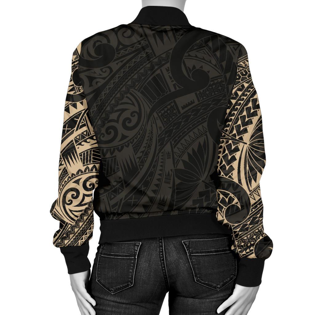 New Zealand Women Bomber Jacket, Maori Turtle Tattoo - Gold - Vibe Hoodie Shop