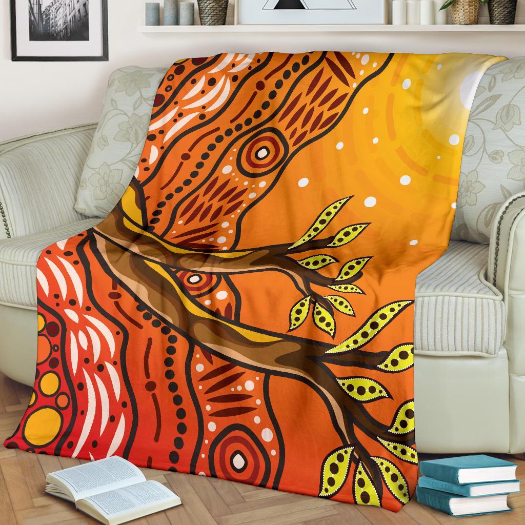 Aboriginal Premium Blanket - Tree On The Hill - Vibe Hoodie Shop