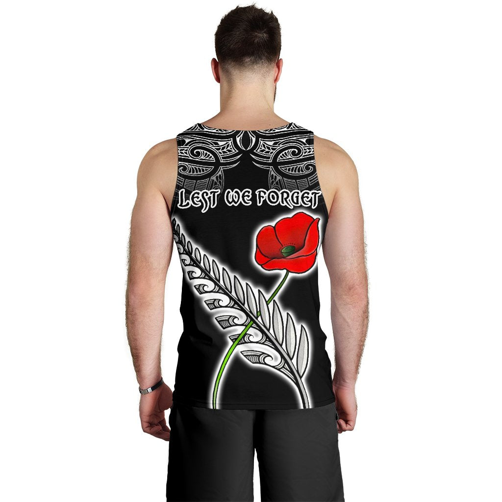 ANZAC Australia and New Zealand Men Tank Top, Poppy Fern Lest We Forget - Vibe Hoodie Shop