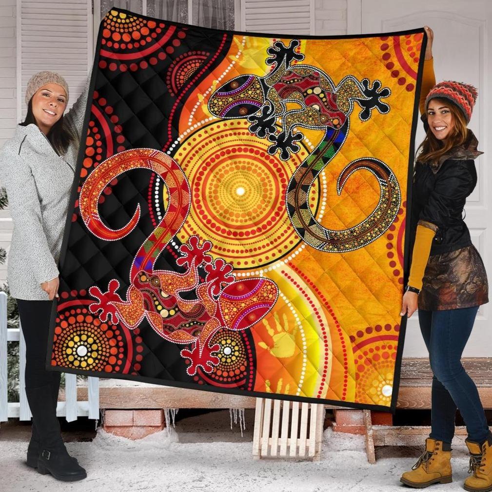Aboriginal Premium Quilt - Couple Aboriginal Lizards - Vibe Hoodie Shop