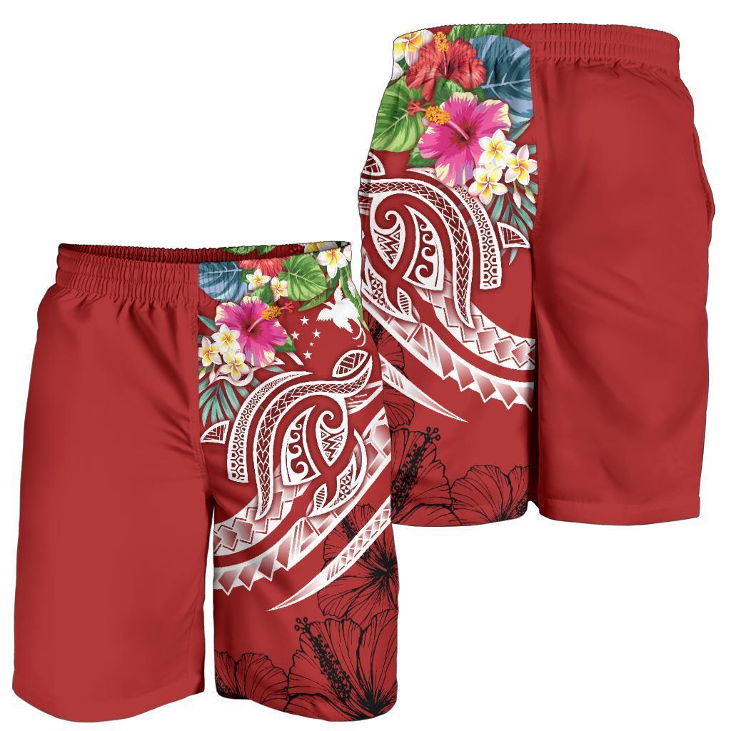 Papua New Guinea Polynesian Men's Shorts - Summer Plumeria (Red) - Vibe Hoodie Shop