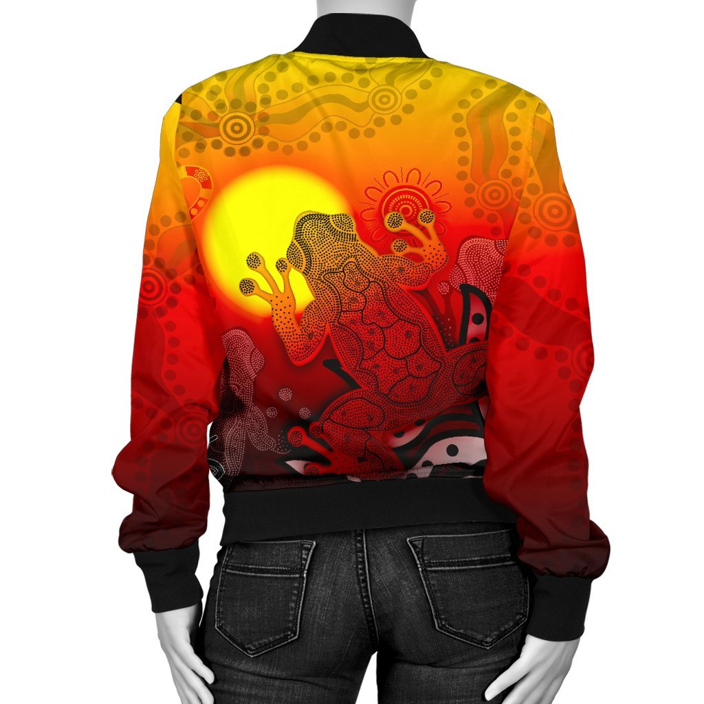 Aboriginal Women's Bomber Jacket - Indigenous Frog (Red) - Vibe Hoodie Shop