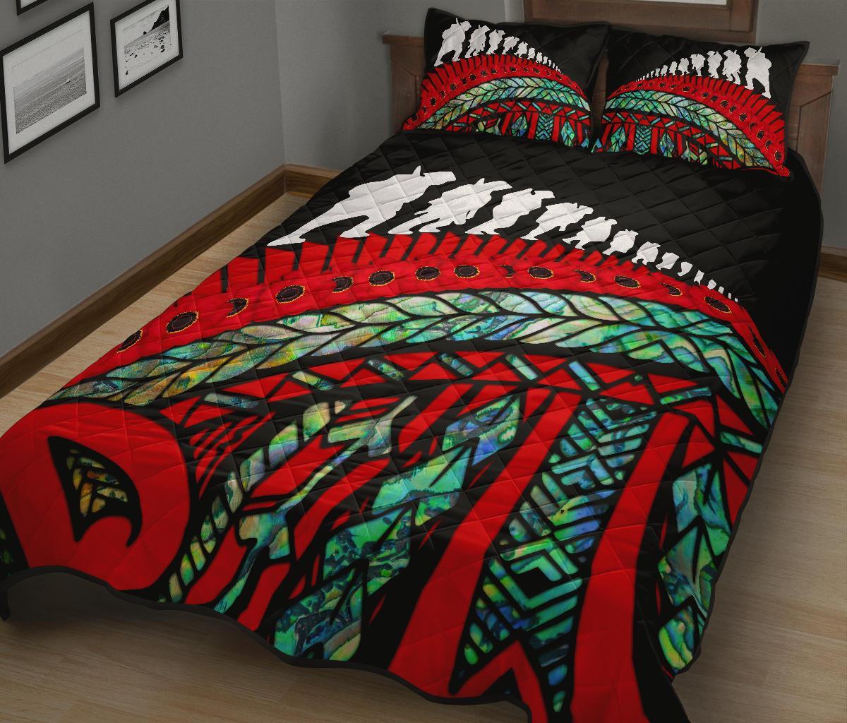 ANZAC New Zealand Quilt Bed Set, Poppies Lest We Forget Maori Soldiers Paua - Vibe Hoodie Shop