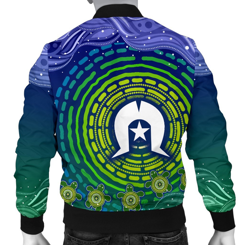 Custom Text Torres Strait Islanders Men's Bomber Jacket - Aboriginal Turtle - Vibe Hoodie Shop