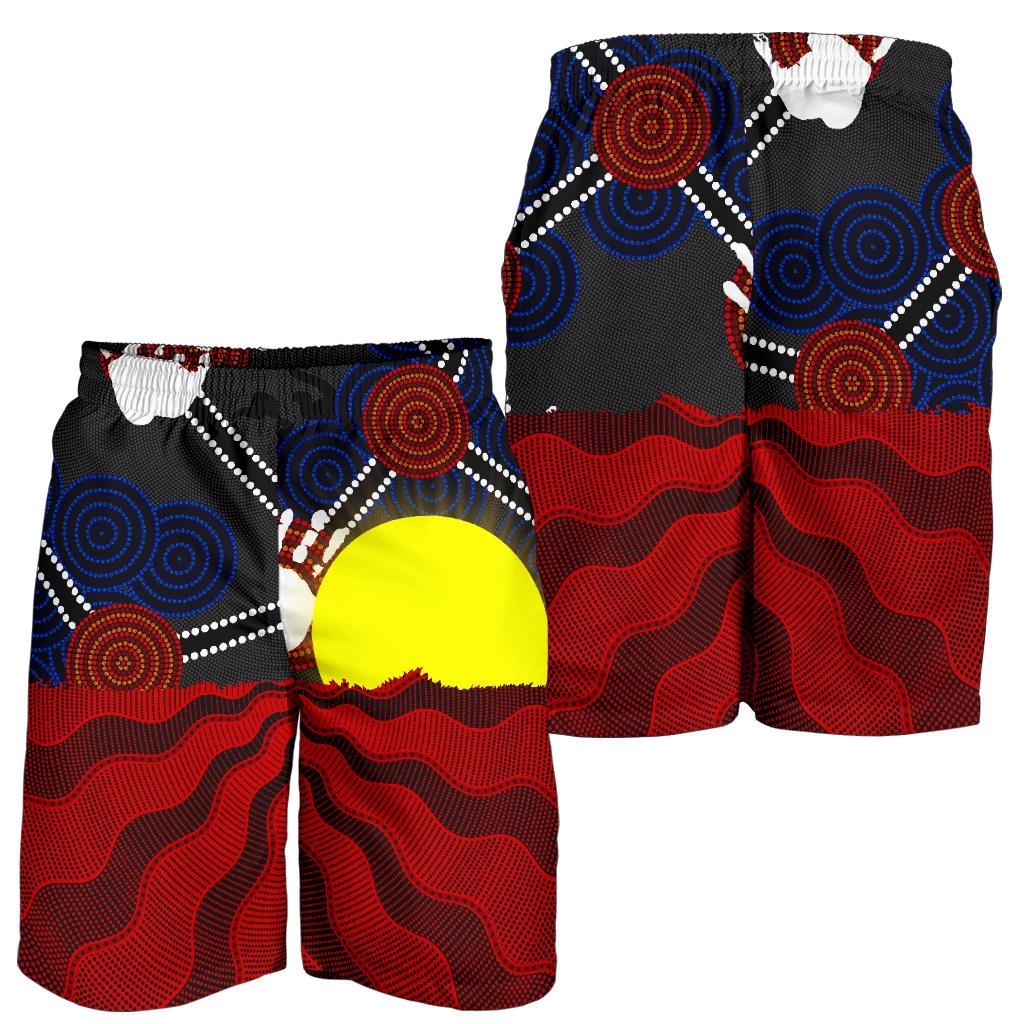 Aboriginal Men's Shorts, Aboriginal Lives Matter Flag Sun Dot Painting - Vibe Hoodie Shop