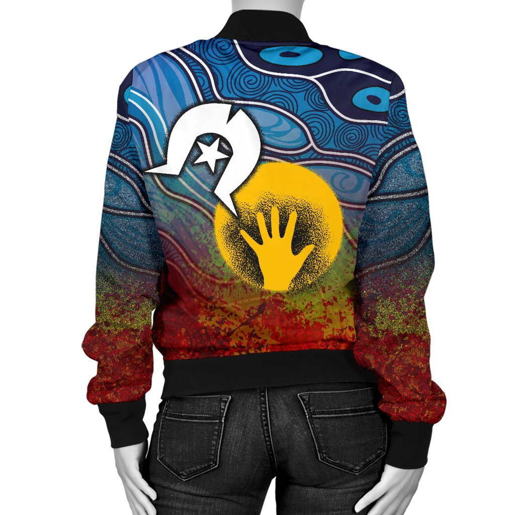 Aboriginal Women's Bomber Jacket - Aboriginal and Torres Strait Islanders Flag - Vibe Hoodie Shop