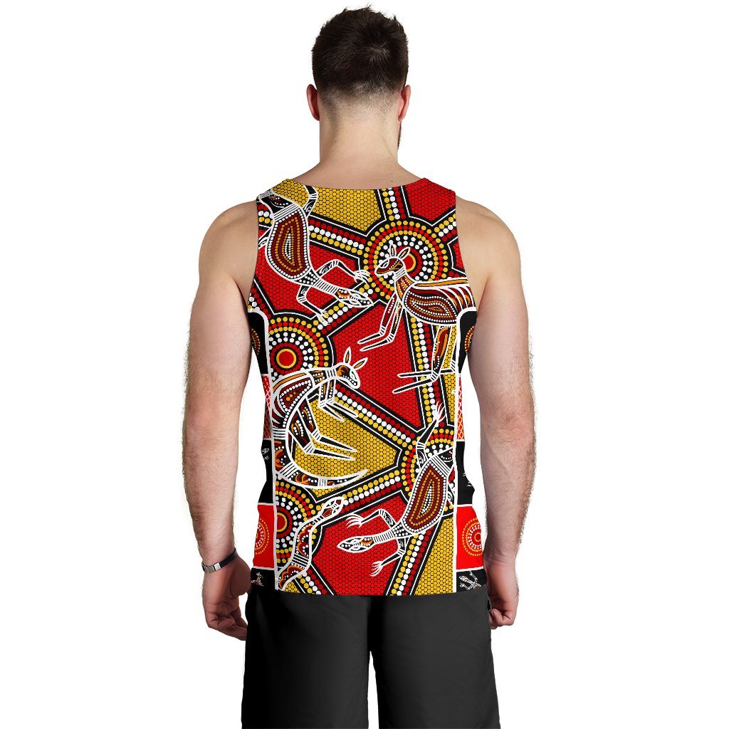 Aboriginal Men's Tank Top, Kangaroo Dot Painting Patterns - Vibe Hoodie Shop