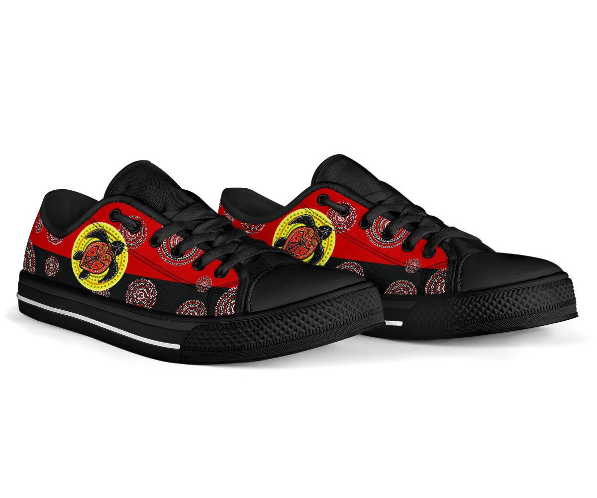 Canvas Shoes - Aboriginal Dot Painting Shoes Turtle - Low Top - Vibe Hoodie Shop