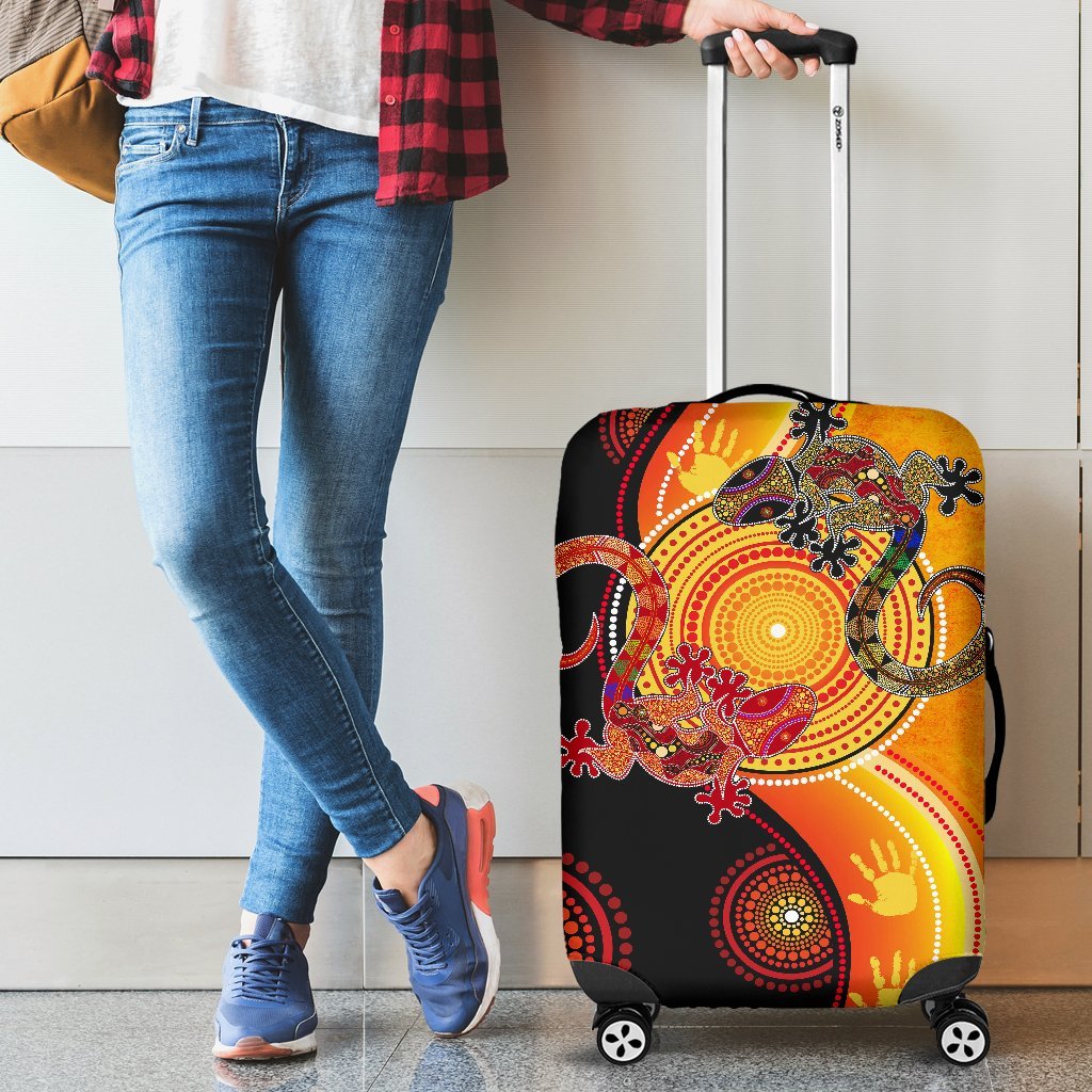 Aboriginal Luggage Covers - Couple Aboriginal Lizards - Vibe Hoodie Shop