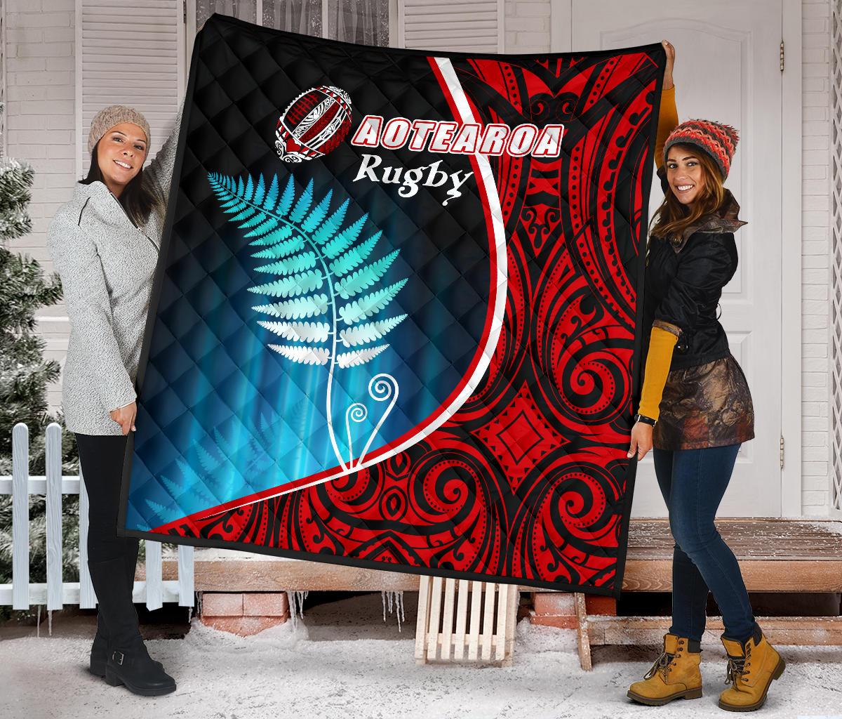 Aotearoa Rugby Black Maori Premium Quilt Kiwi and Silver Fern New Zealand - Vibe Hoodie Shop