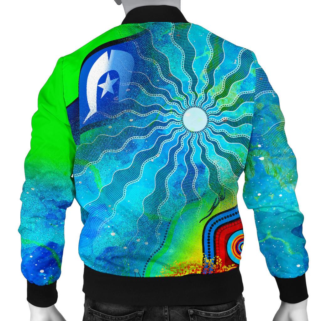 Men's Bomber Jacket - Torres Strait Islanders Flag with Aboriginal Patterns Jacket - Vibe Hoodie Shop