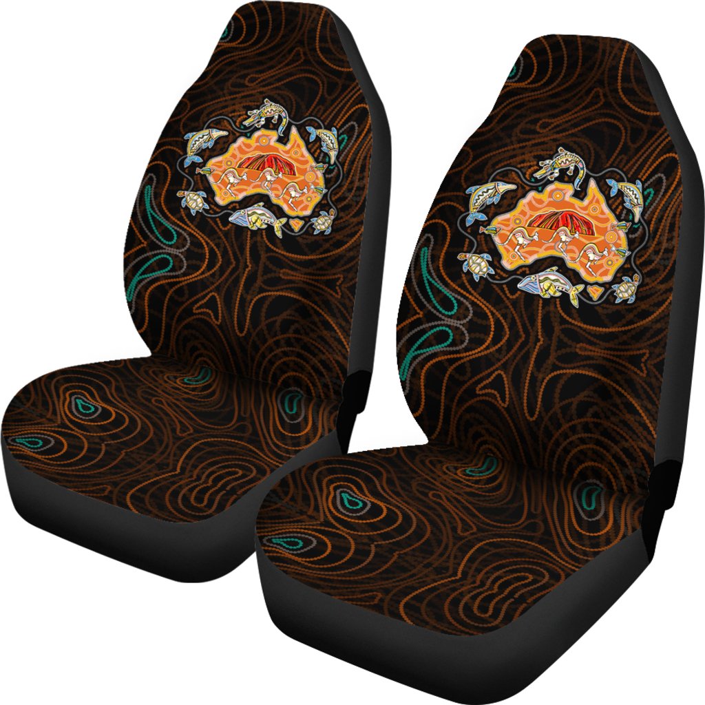 Australia Map Aboriginal Animals Urulu Seat Covers - Vibe Hoodie Shop