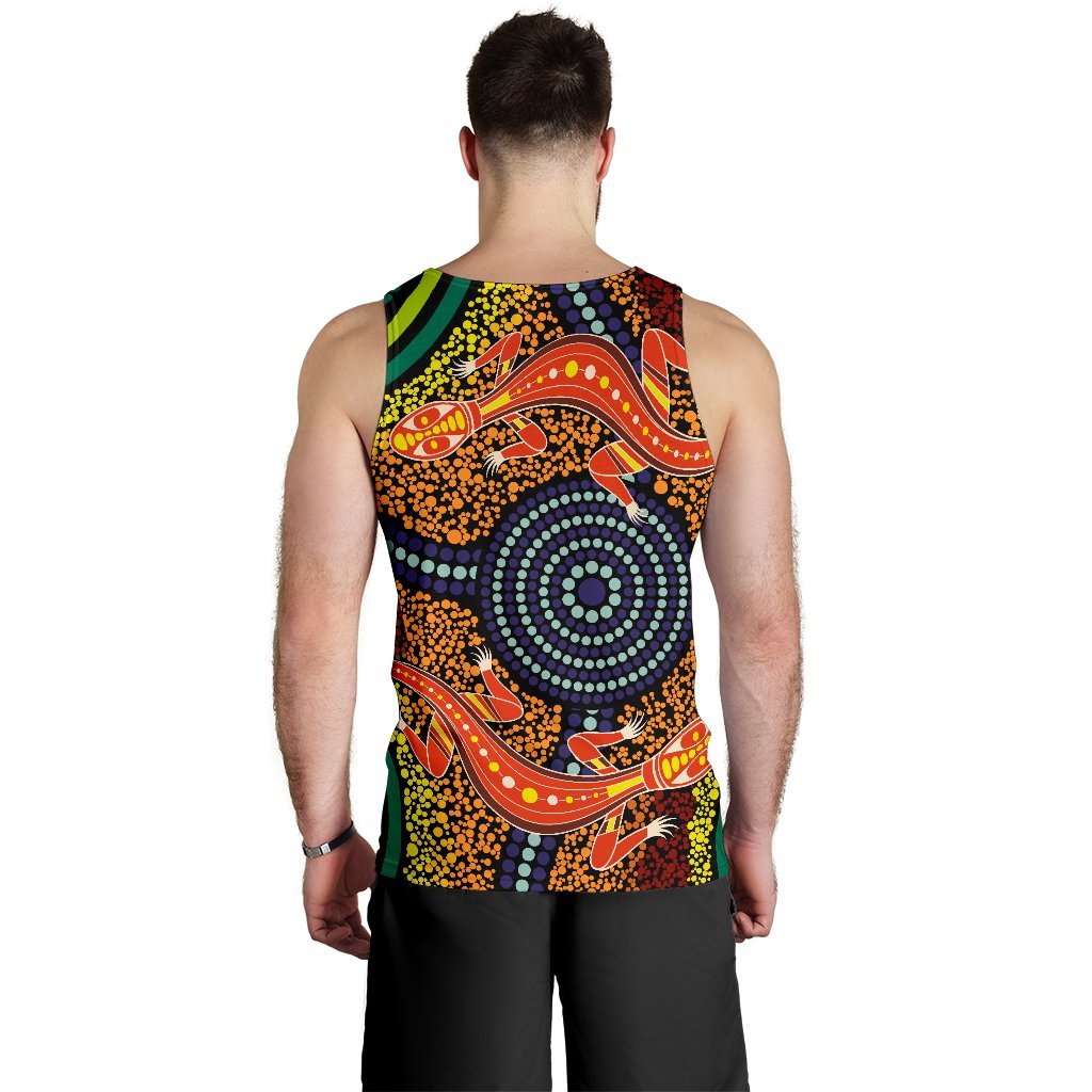 1st Australia Men Tank Top - Aboriginal Two Lizards Dot Painting Circle - Vibe Hoodie Shop