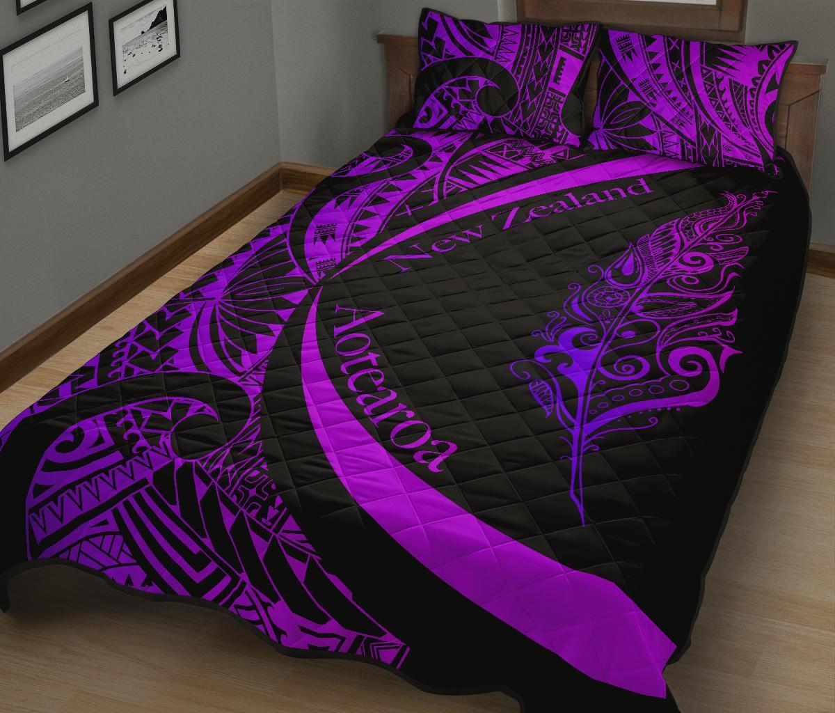 Light Silver Fern Maori Quilt Bed Set Circle Style, Purple - Vibe Hoodie Shop