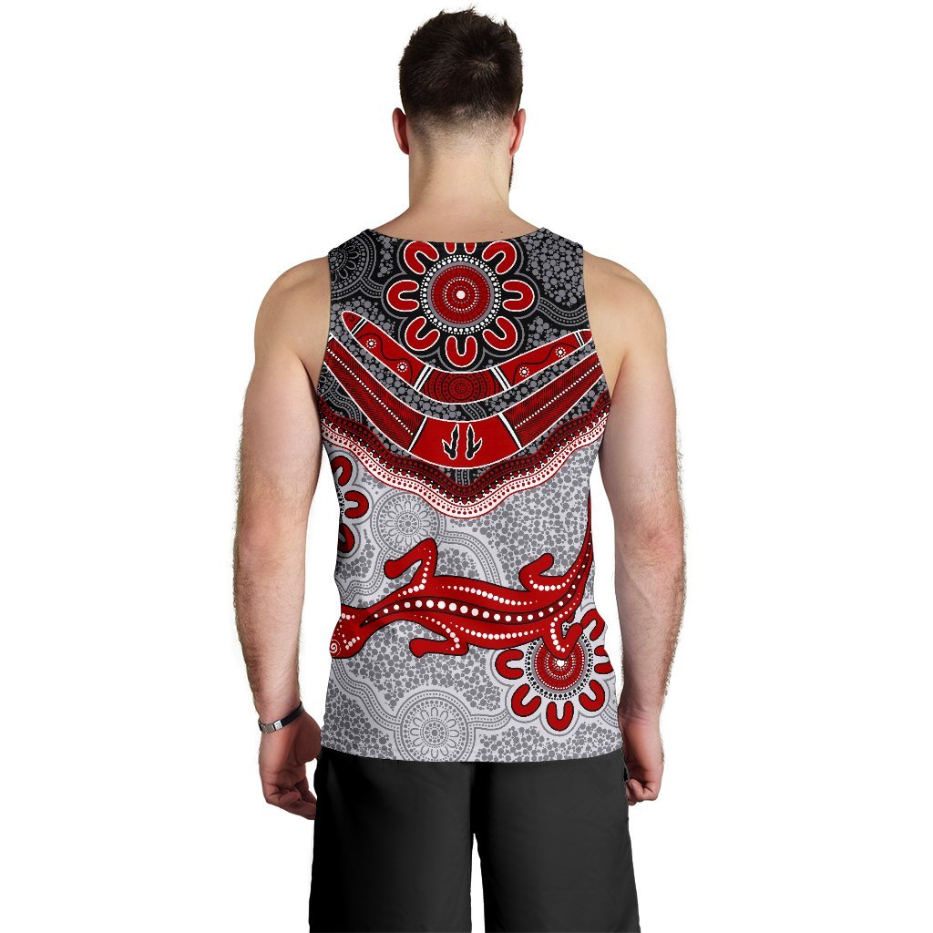 Aboriginal Men's Tank Top - Indigenous Boomerang and Lizard Art - Vibe Hoodie Shop