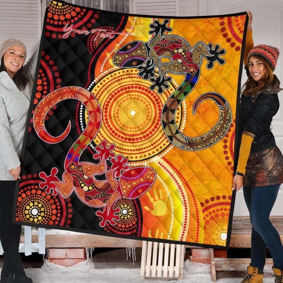 Aboriginal Personalised Premium Quilt - Couple Aboriginal Lizards - Vibe Hoodie Shop