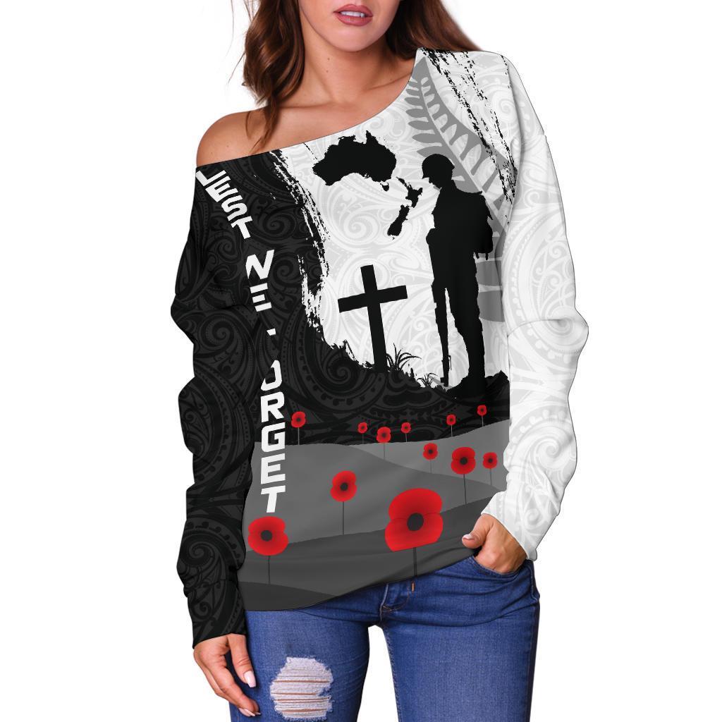 ANZAC Day Off Shoulder Sweater, New Zealand Australia Lest We Forget - Vibe Hoodie Shop