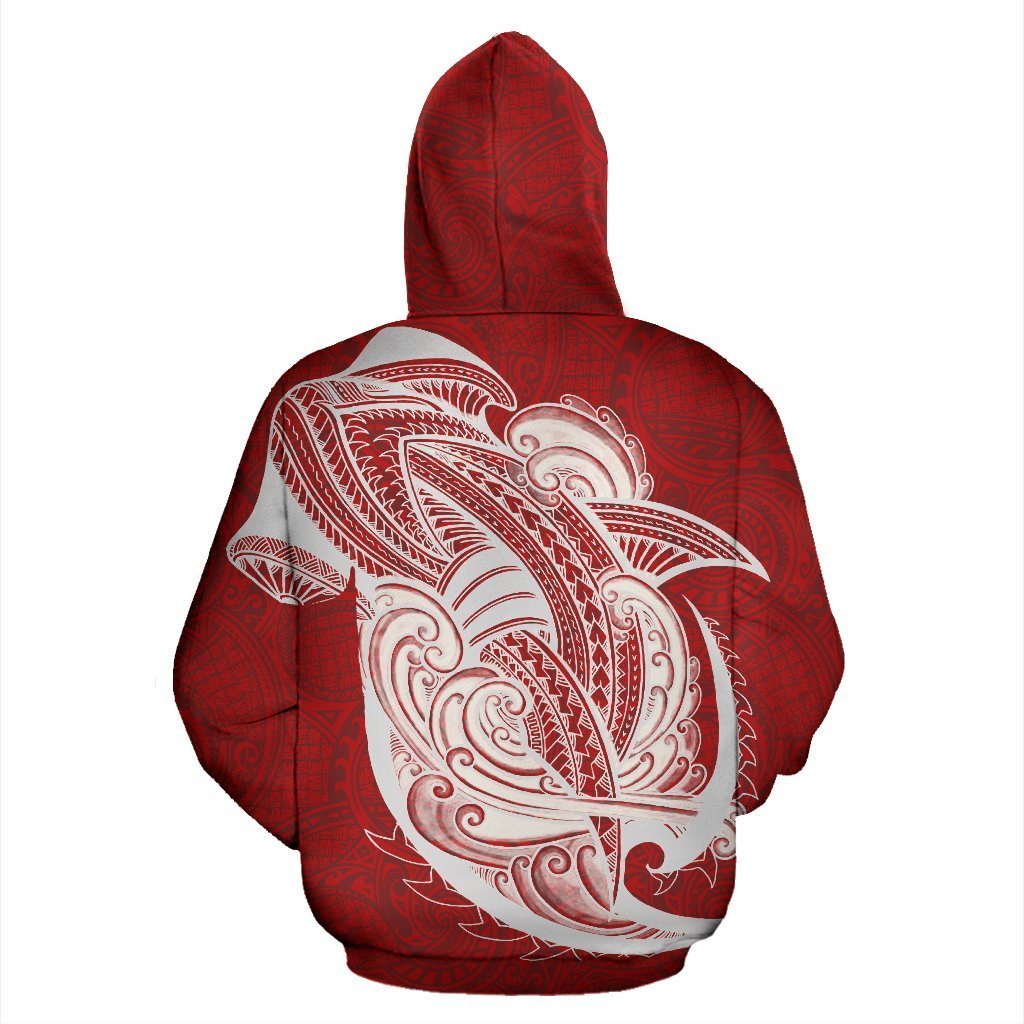 Zip Up Hoodie Tonga - Polynesian Shark Pattern Red Color - Vibe Hoodie Shop