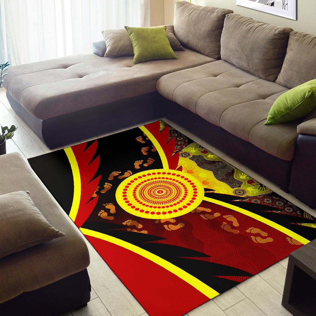 Aboriginal Area Rug - Indigenous Flag With Footprint Hand Art - Vibe Hoodie Shop