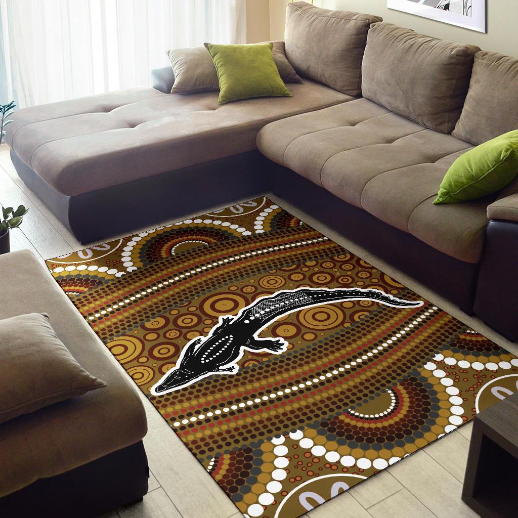 Area Rug - Aboriginal Dot Art Painting With Crocodile - Vibe Hoodie Shop