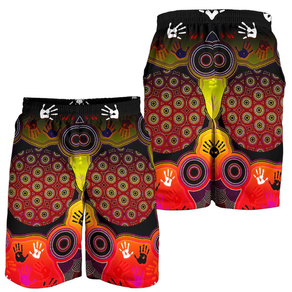 Aboriginal Men's Shorts, Indigenous Circle Dot Painting Hand Art - Vibe Hoodie Shop