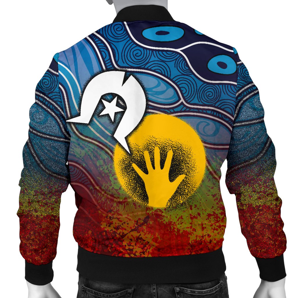 Custom Aboriginal Men's Bomber Jacket - Aboriginal and Torres Strait Islanders Flag - Vibe Hoodie Shop