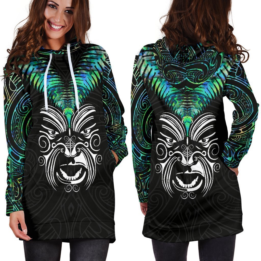 New Zealand Maori Moko Women's Hoodie Dress Paua Shell - Vibe Hoodie Shop