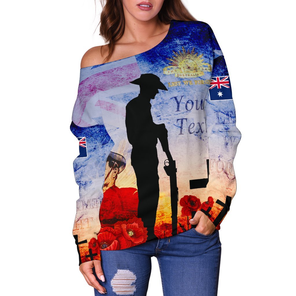 Custom ANZAC Women's Off Shoulder Sweater - ANZAC 2020 Lest We Forget The Australian Army - Vibe Hoodie Shop