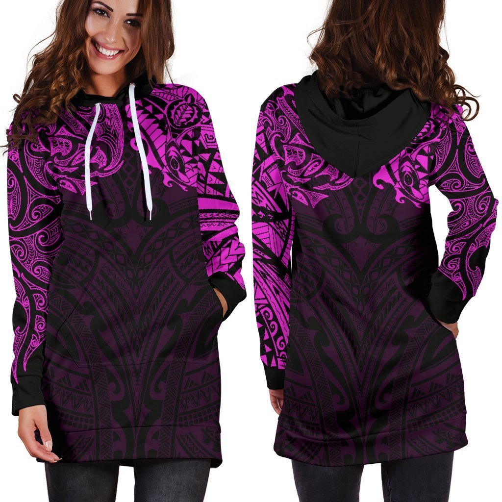 New Zealand Women's Hoodie Dress, Maori Polynesian Tattoo Purple - Vibe Hoodie Shop