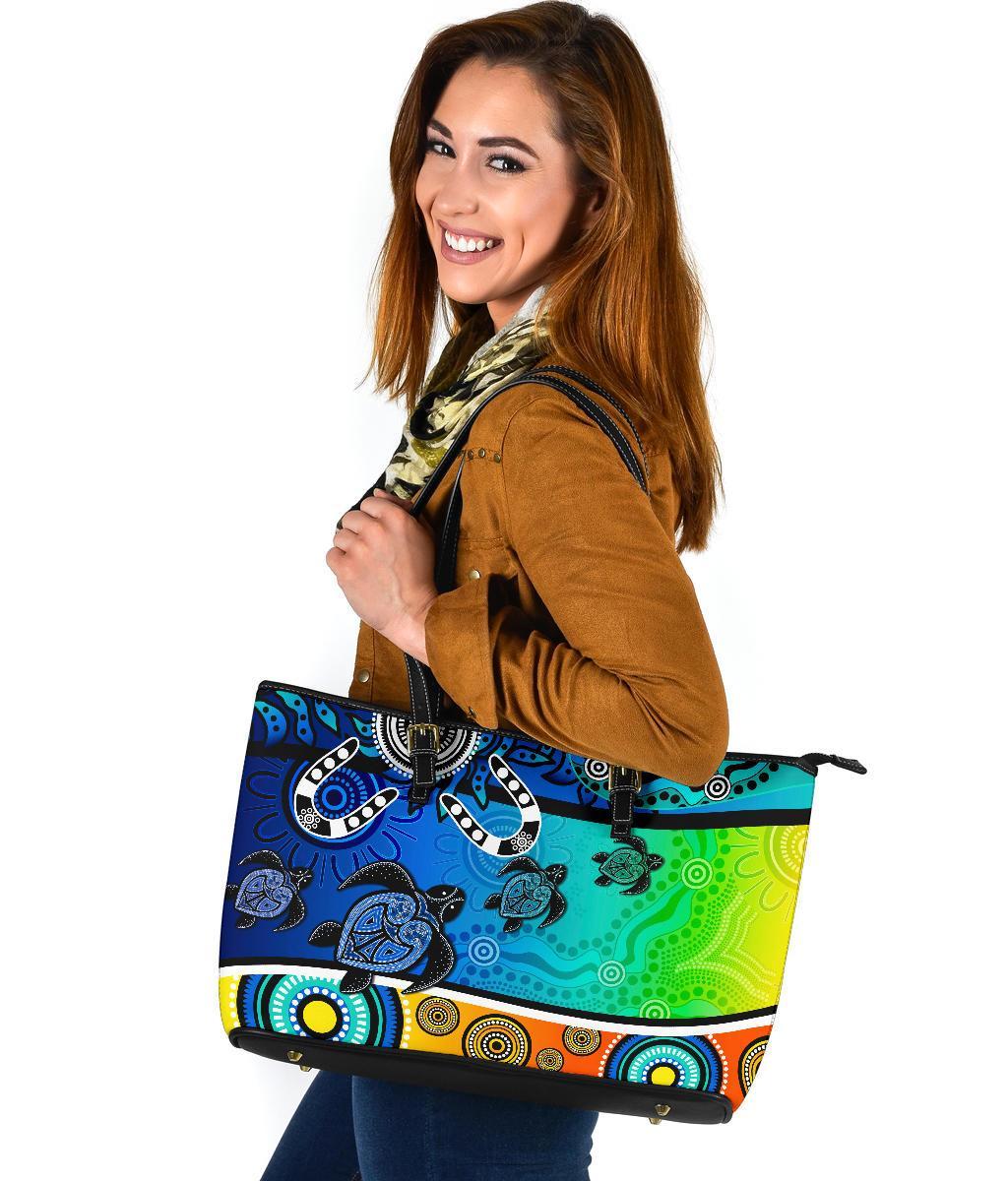 aboriginal-leather-tote-bag-indigenous-turtle-dot-painting-art