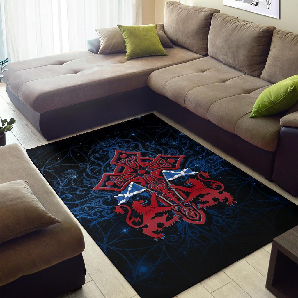 Scotland Celtic Area Rug - Lion Rampant With Celtic Tree and Cross - Vibe Hoodie Shop