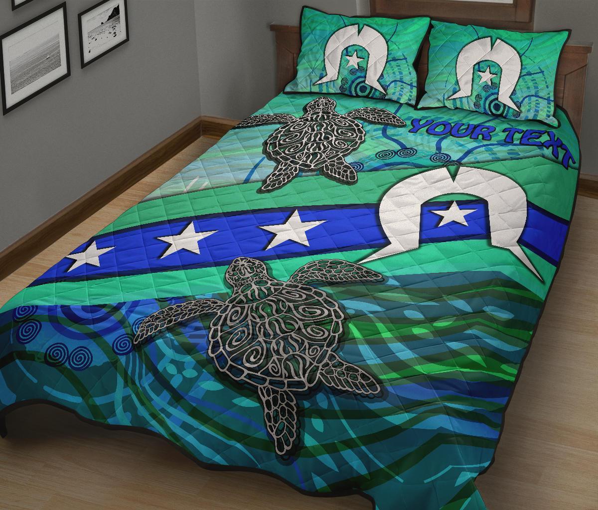 Personalised Quilt Bed Set - Torres Strait Flag And Turtle - Vibe Hoodie Shop