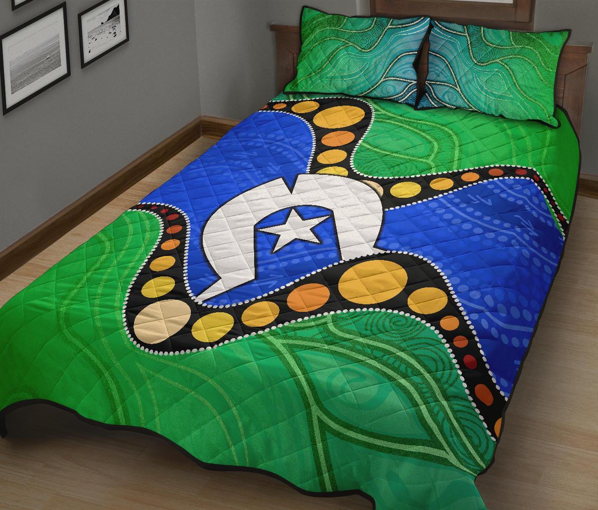 Torres Strait Islands Quilt Bed Set - Flag with Aboriginal Patterns - Vibe Hoodie Shop