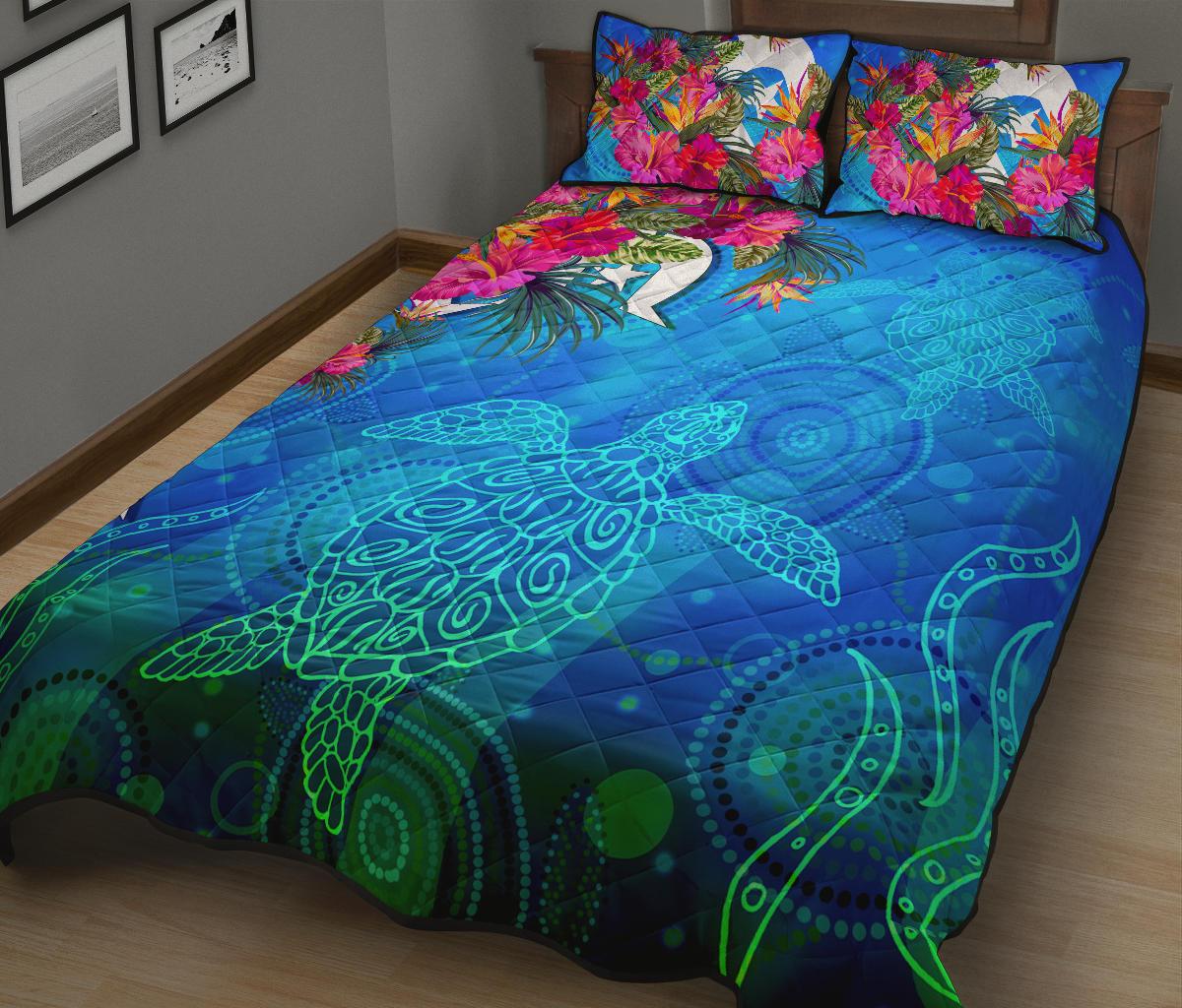 Qui Bed Set - Torres Strait Blue Sea With Hibiscus - Vibe Hoodie Shop