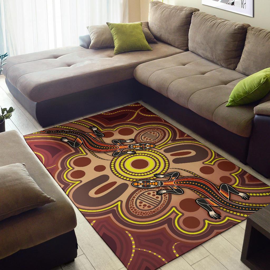 Aboriginal Area Rug, Indigenous Lizard Dot Painting Art - Vibe Hoodie Shop