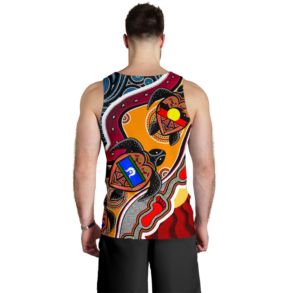 Men's Tank Top - Australia Aboriginal Dots With Turtle and NAIDOC Flags - Vibe Hoodie Shop