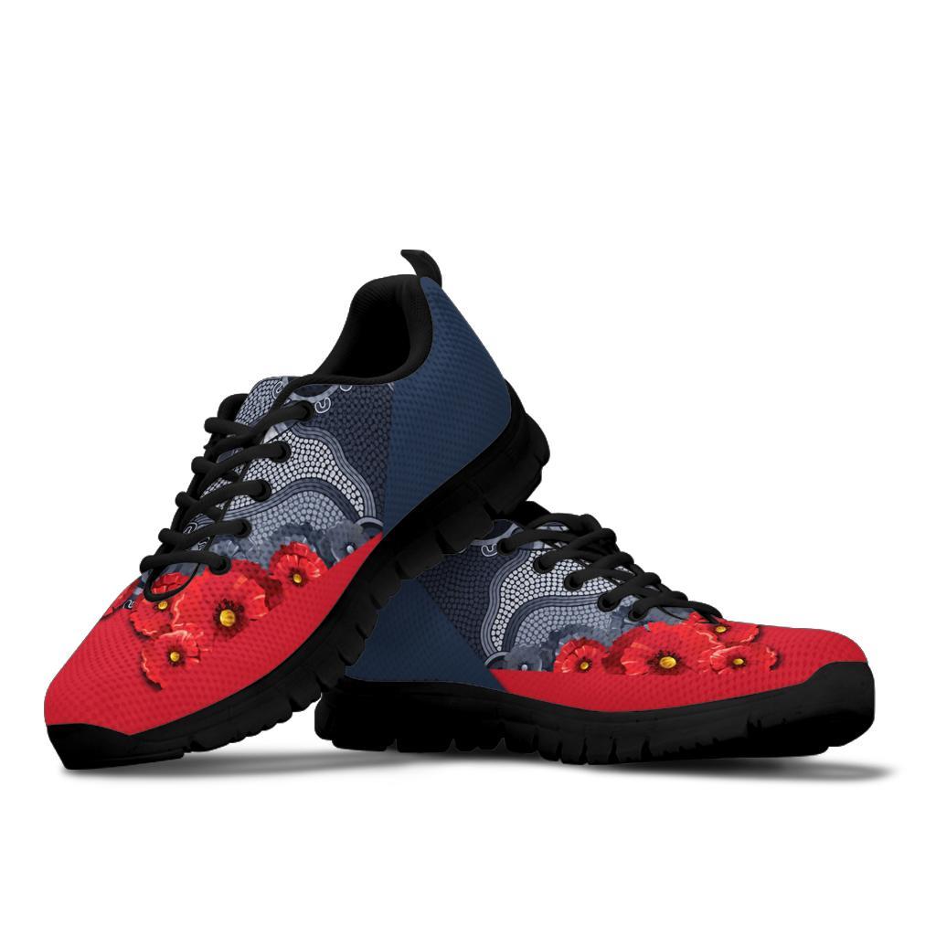 Aboriginal Sneakers, ANZAC Day Poppy Flower Dot Painting - Vibe Hoodie Shop