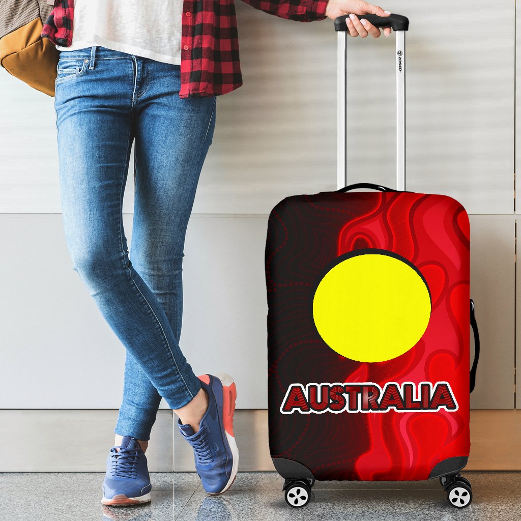 Luggage Cover - Aboriginal Patterns Sun Australia Flame - Vibe Hoodie Shop