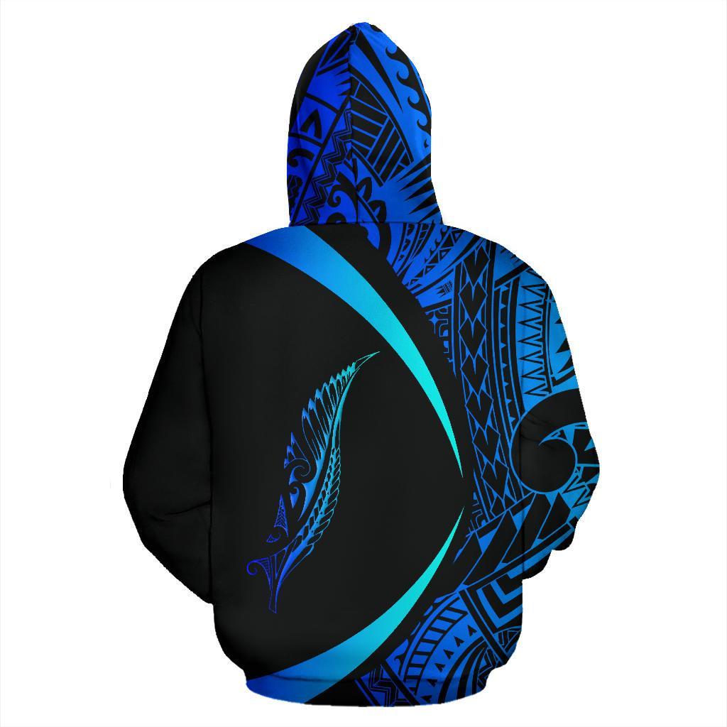 New Zealand Silver Fern Hoodie Maori Tattoo Circle Style - Blue - Vibe Hoodie Shop