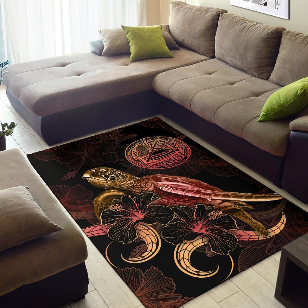 American Samoa Polynesian Area Rugs - Turtle With Blooming Hibiscus Gold - Vibe Hoodie Shop