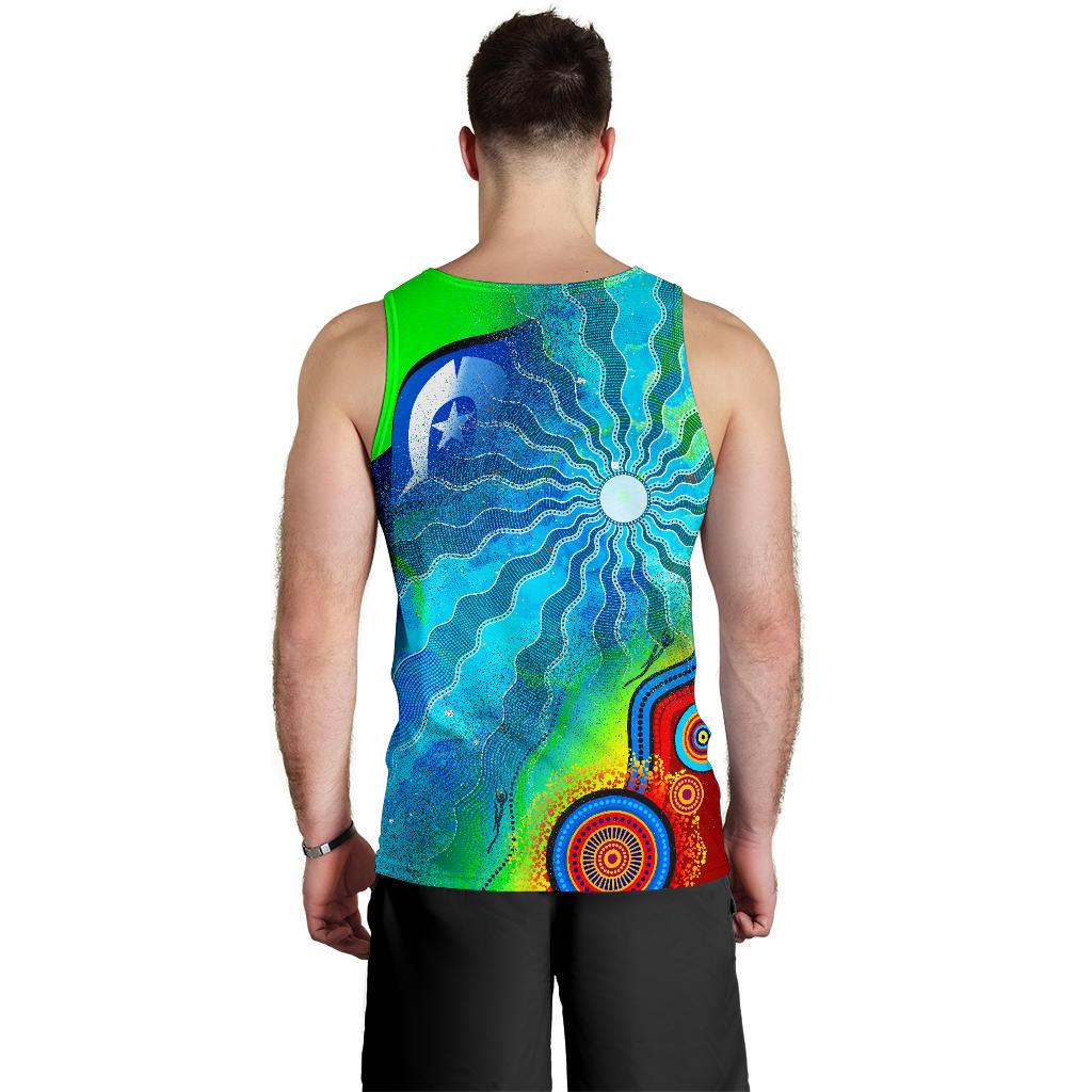 Men's Tank Top - Torres Strait Islanders Flag with Aboriginal Patterns Mens Tank - Vibe Hoodie Shop