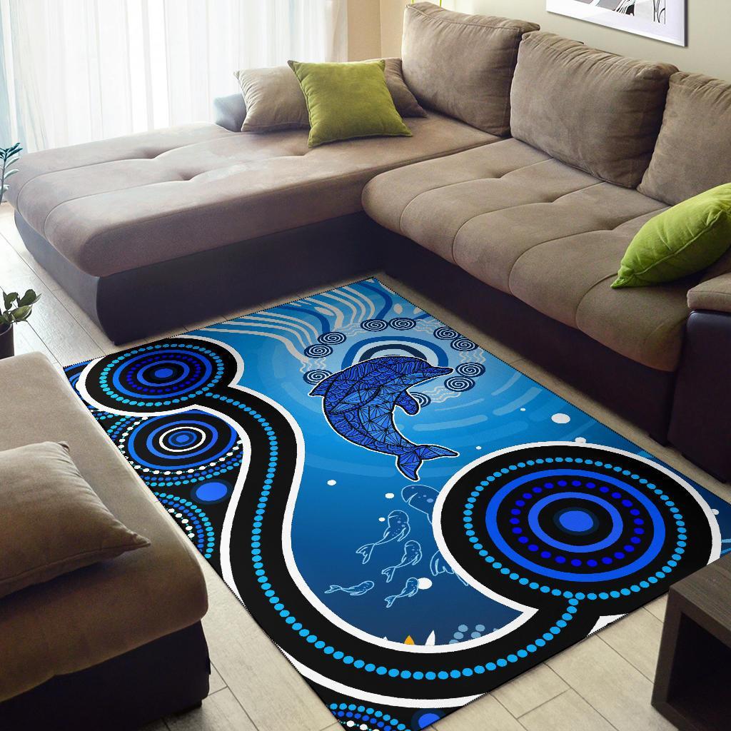 Aboriginal Area Rug - Dolphin And Aboriginal Dot Patterns - Vibe Hoodie Shop