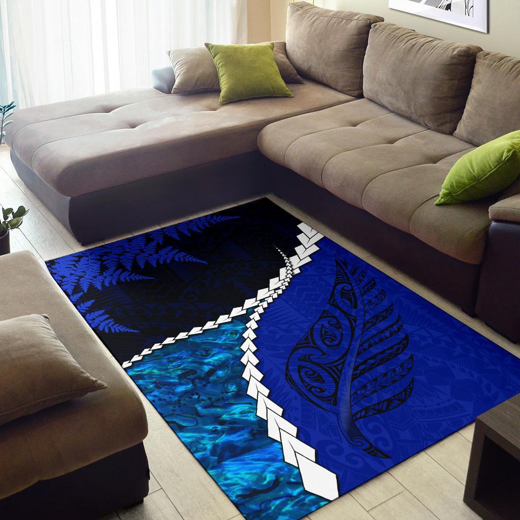 Paua Shell Maori Silver Fern Area Rug Cobalt - Vibe Hoodie Shop