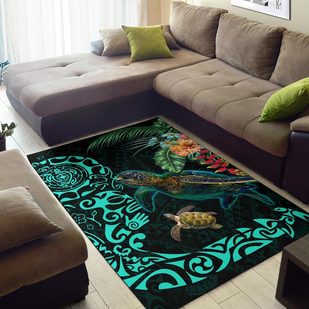 Tiki Polynesian Area Rug Turtle Hibiscus - Vibe Hoodie Shop