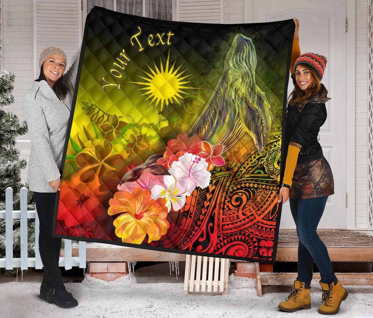 Marshall Islands Custom Personalised Premium Quilt - Humpback Whale with Tropical Flowers (Yellow) - Vibe Hoodie Shop