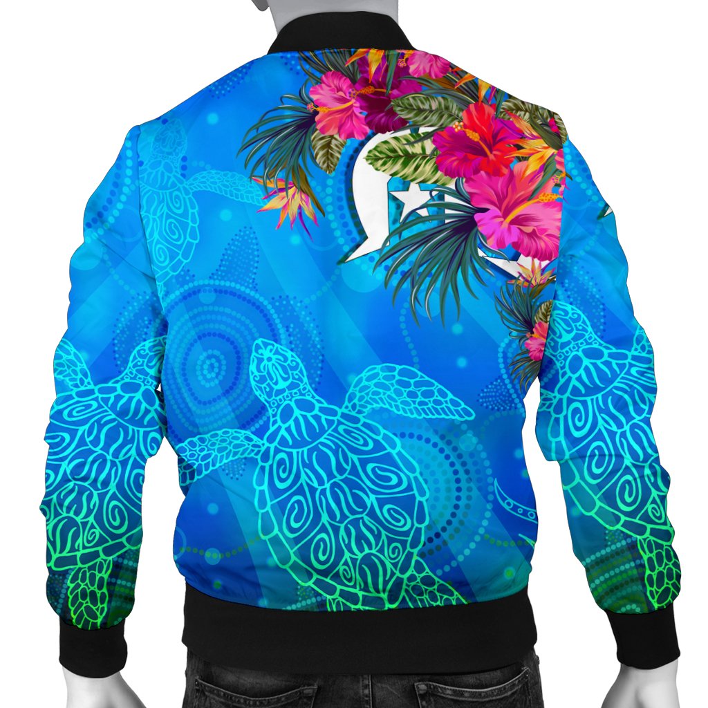 Men Bomber Jacket - Torres Strait Blue Sea With Hibiscus - Vibe Hoodie Shop